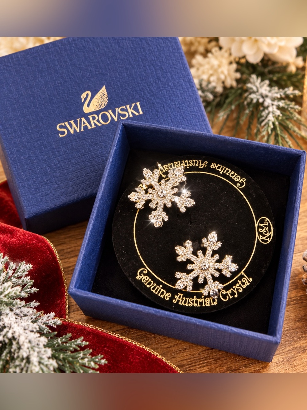 Vintage Swarovski Crystal Snowflake Stud Earrings Genuine Austrian Crystal Box